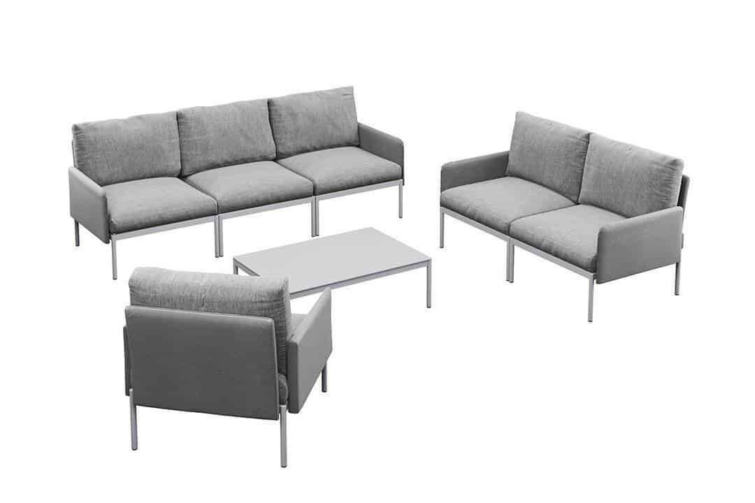 Arona 2 zestaw mebli ogrodowych z wysokim stolikiem meble modułowe aluminium szare sofa fotele ogrodowe Zumm