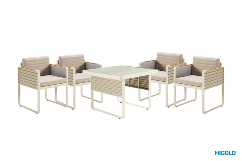 Airport luksusowy zestaw obiadowy dla 4 osób z aluminium zestaw 4 krzesła stół aluminium HIGOLD