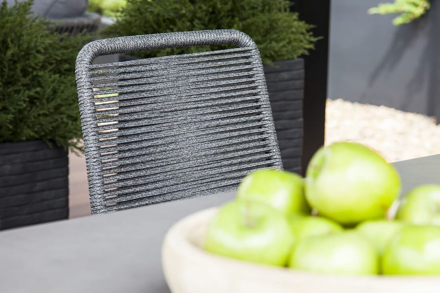 Elos krzesło ogrodowe na płozach szara lina polipropylenowa nowoczesne meble ogrodowe SUNS
