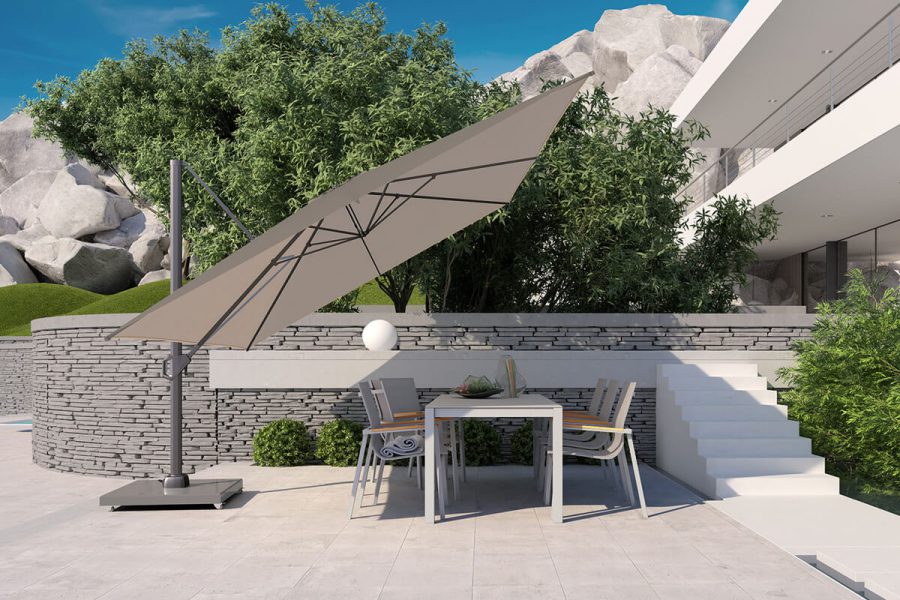 Parasol ogrodowy Challenger T1 Premium 4 x 3 m prostokątny noga kolor Havanna luksusowy parasol ogrodowy Platinum