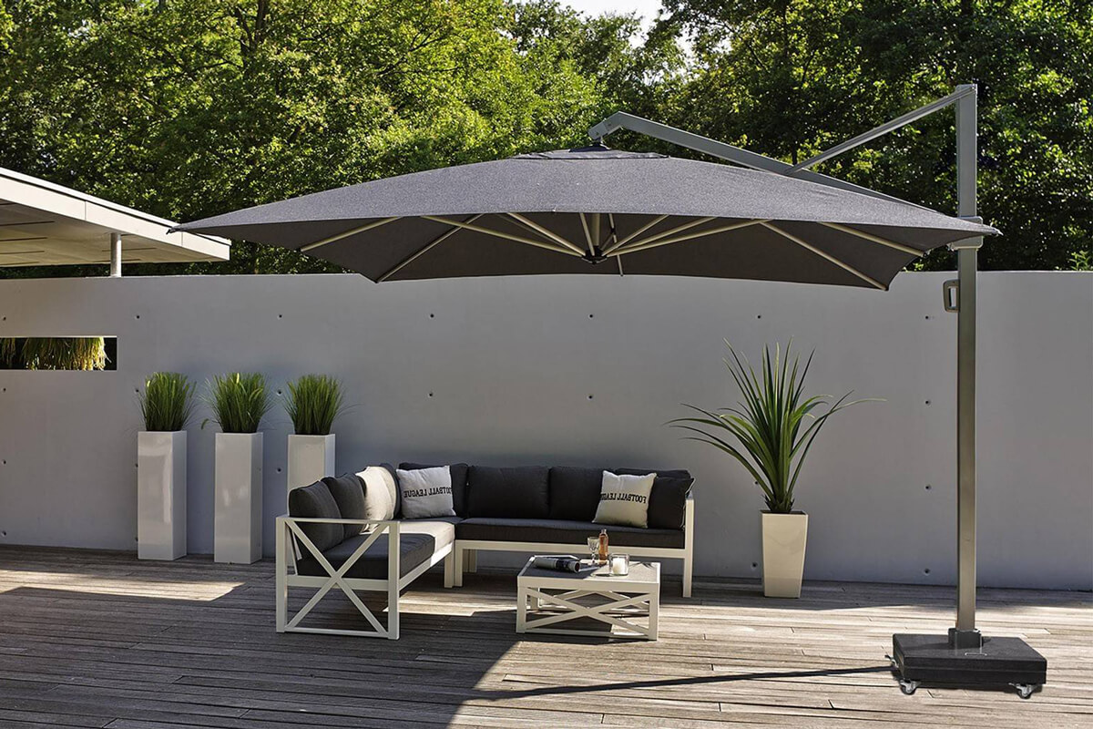 Parasol ogrodowy Icon 4 x 3 m prostokątny z boczną nogą luksusowe parasole ogrodowe Platinum