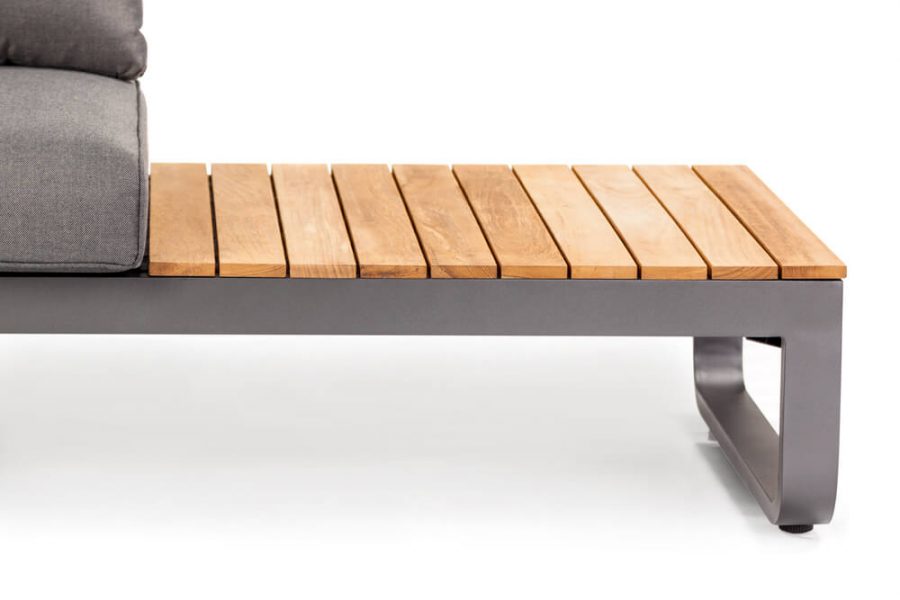 Parma nowoczesny narożnik ogrodowy z aluminium firmy SUNS - panel drewniany teakowy