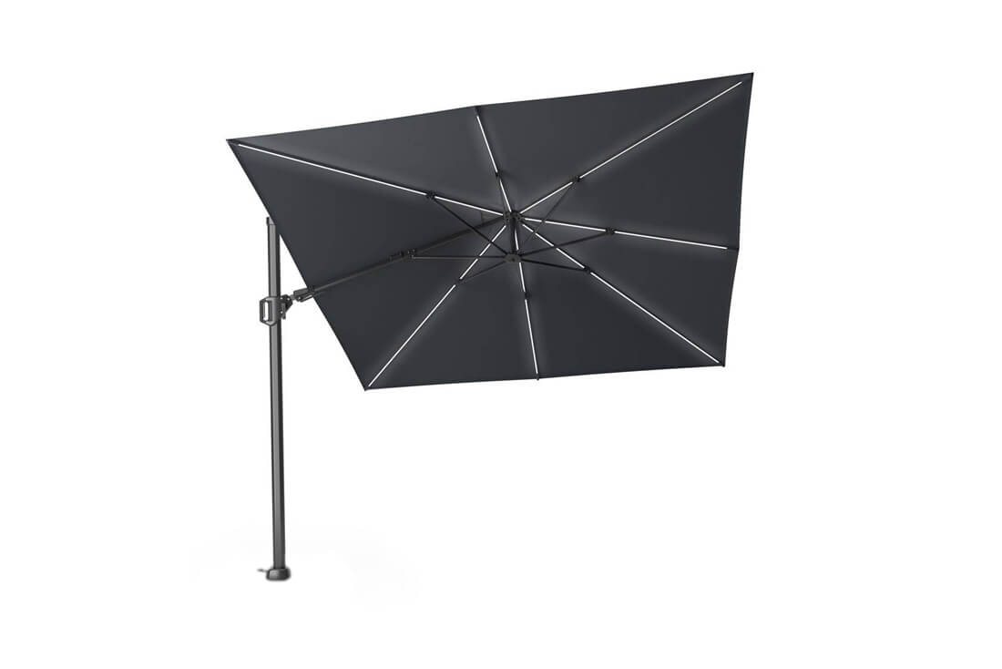 Parasol ogrodowy Challenger T2 GLOW 3 x 3m kwadratowy z podświetleniem LED z boczną nogą kolor antracyt bez podstawy luksusowy parasol ogrodowy Platinum