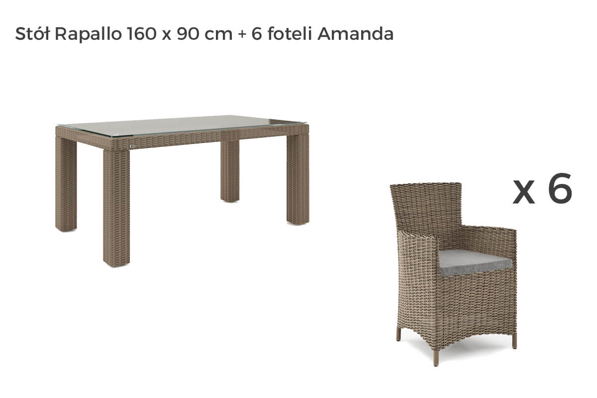 Rapallo Amanda meble ogrodowe technorattan zestaw obiadowy 4-8 osób, wariant 7206 Oltre