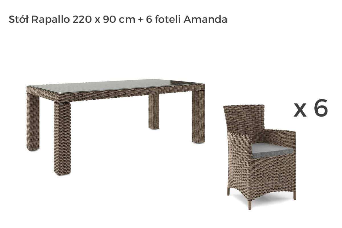 Rapallo Amanda meble ogrodowe technorattan zestaw obiadowy 4-8 osób, wariant 7203 Oltre