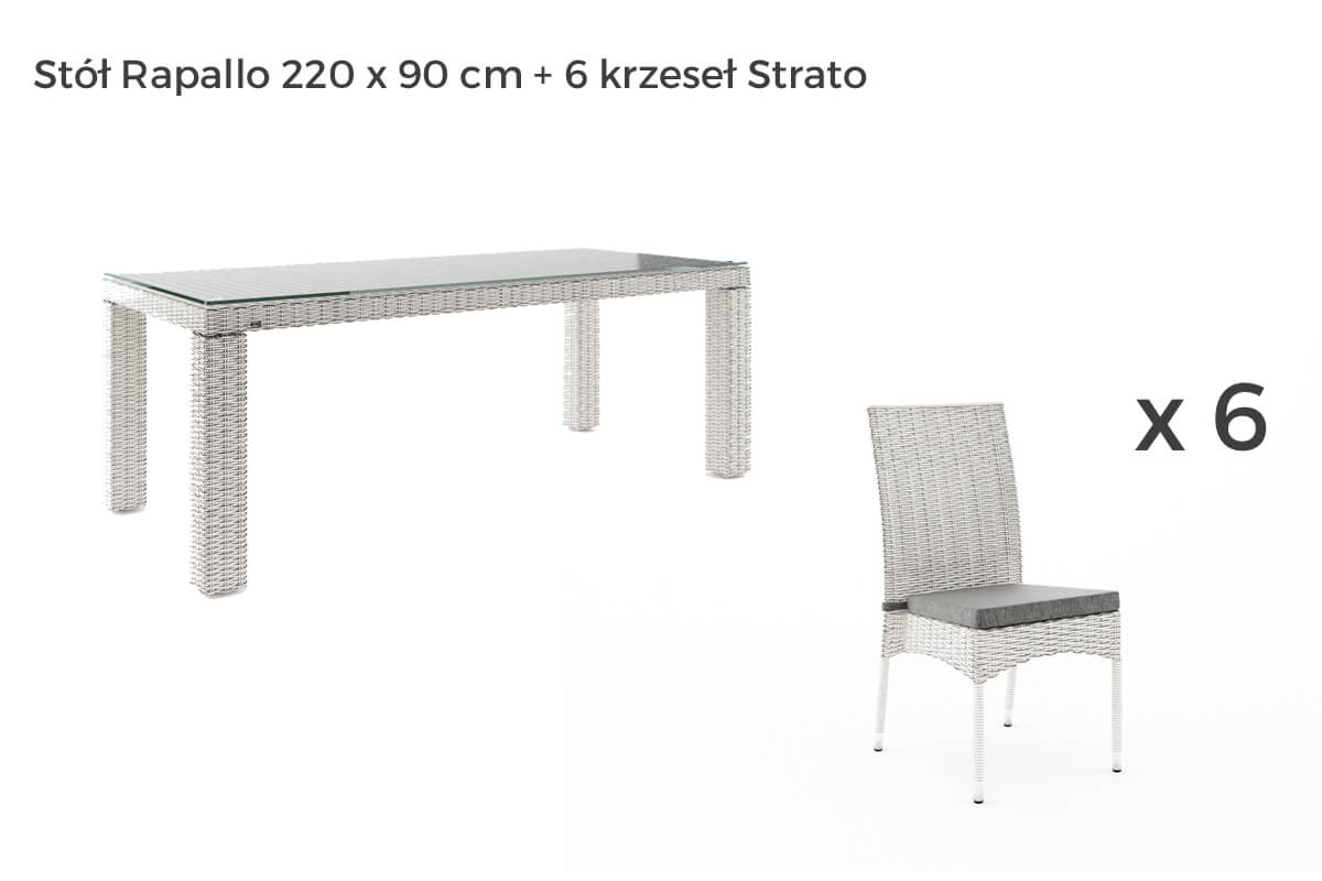 Rapallo Strato meble ogrodowe technorattan zestaw obiadowy 4-8 osób, wariant 7249 Oltre