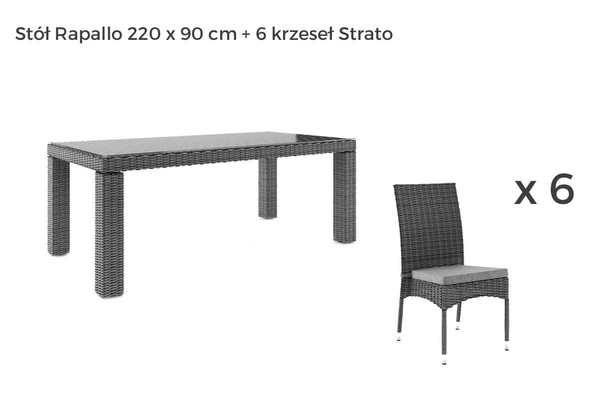 Rapallo Strato meble ogrodowe technorattan zestaw obiadowy 4-8 osób, wariant 7250 Oltre