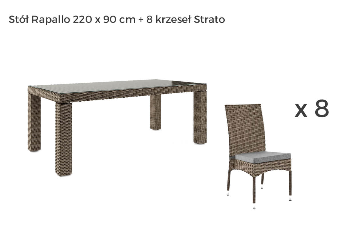 Rapallo Strato meble ogrodowe technorattan zestaw obiadowy 4-8 osób, wariant 7248 Oltre