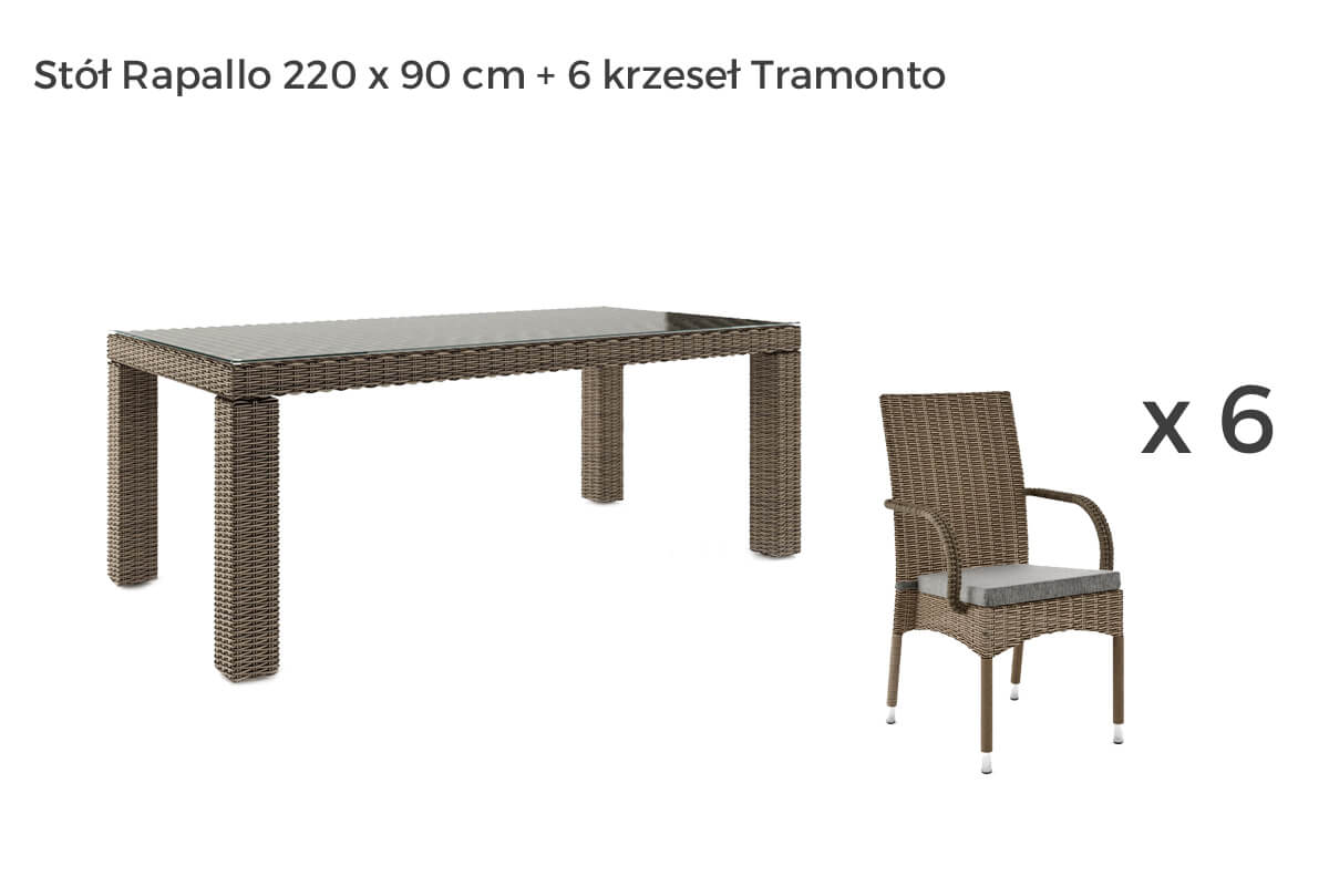 Rapallo Tramonto meble ogrodowe technorattan zestaw obiadowy 4-8 osób, wariant 7288 Oltre