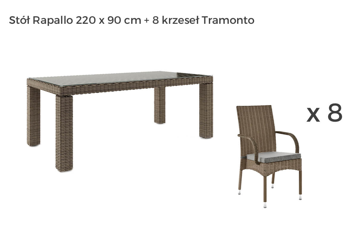Rapallo Tramonto meble ogrodowe technorattan zestaw obiadowy 4-8 osób, wariant 7285 Oltre