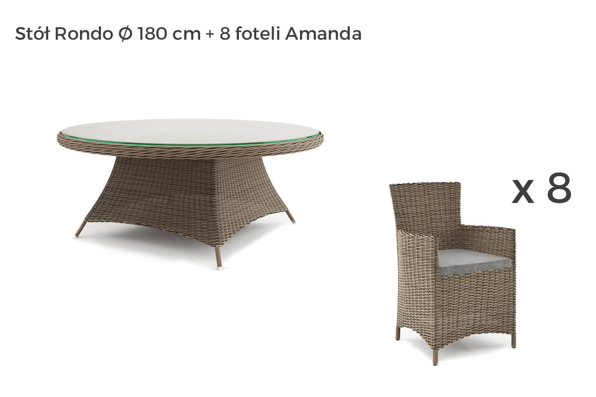 Rondo Amanda meble ogrodowe technorattan zestaw obiadowy 4-8 osób, wariant 7408 Oltre