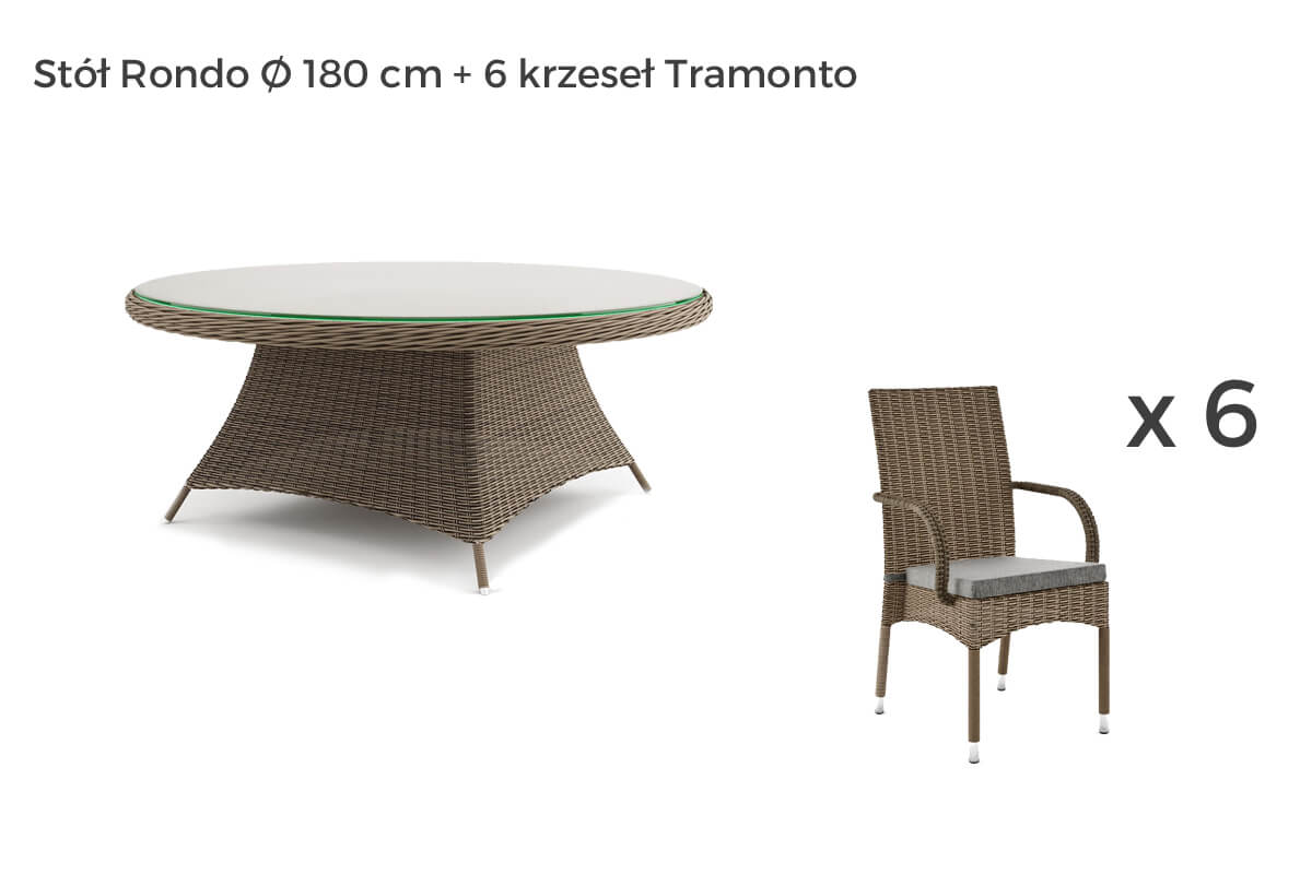 Rondo Tramonto meble ogrodowe technorattan zestaw obiadowy 4-8 osób, wariant 7439 Oltre