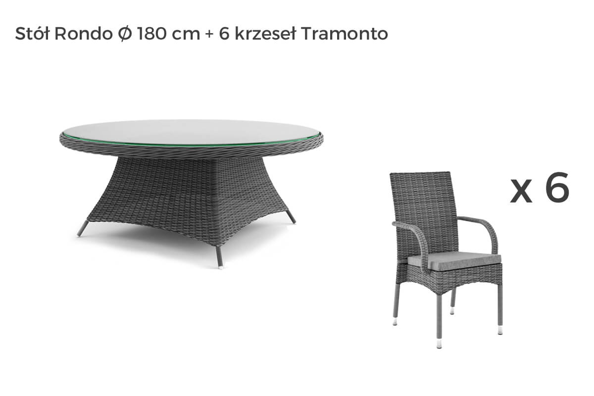 Rondo Tramonto meble ogrodowe technorattan zestaw obiadowy 4-8 osób, wariant 7438 Oltre