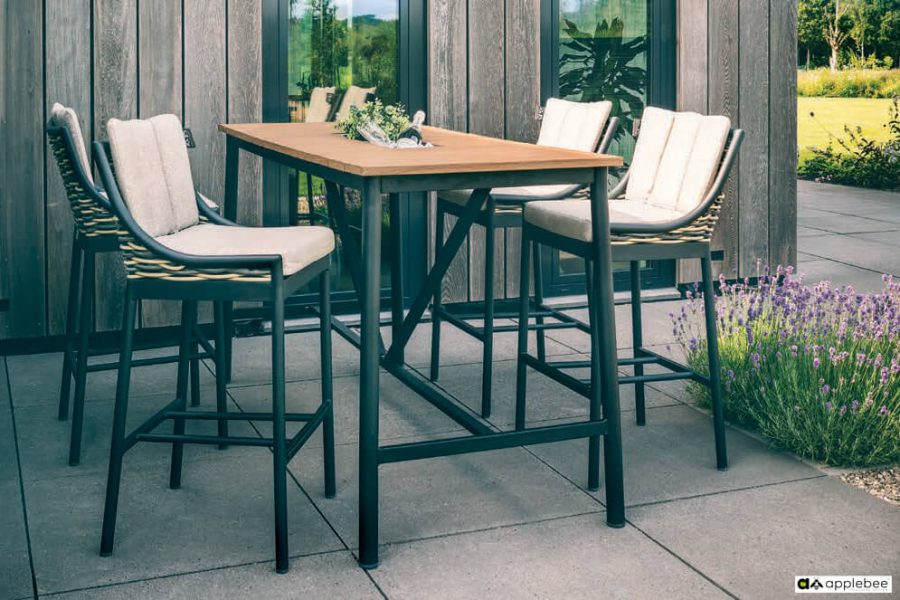 Milou luksusowy zestaw barowy technorattan aluminium - stół ogrodowy wysoki i 4 krzesła barowe z technorattanu