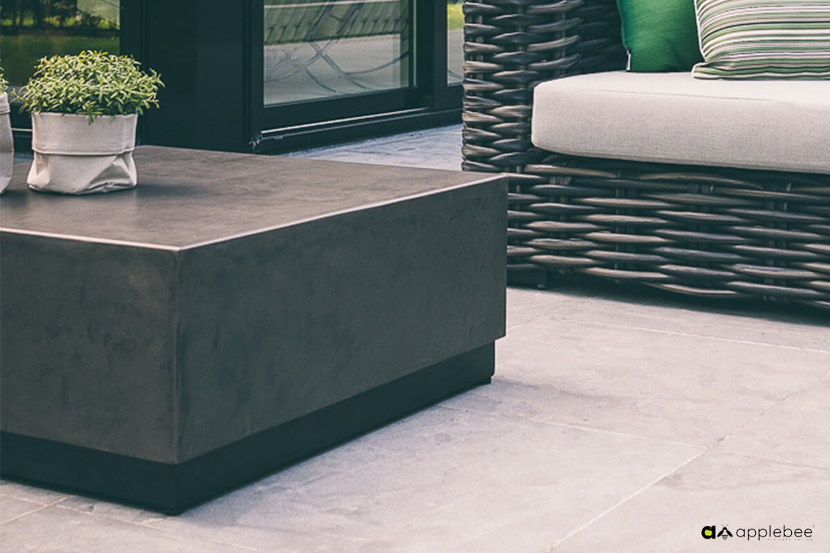 Crete stolik kawowy z betonu Crete Lava aluminium lekki beton Apple Bee luksusowe meble ogrodowe