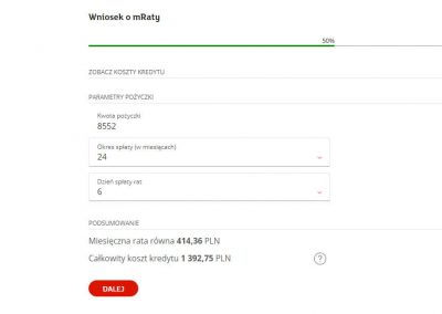szybkie płatności elektroniczne Przelewy24 raty mBank przykład wniosku