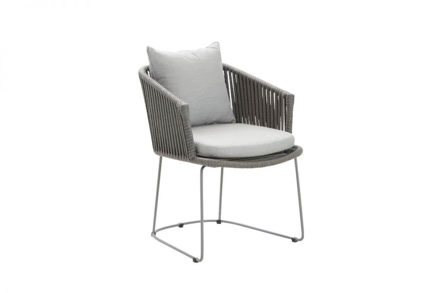 Moments eleganckie krzesło ogrodowe na płozie 2 kolory Soft Rope szare krzesło poduszka jasnoszara Light grey meble ogrodowe Cane-line