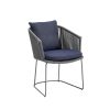Moments eleganckie krzesło ogrodowe na płozie 2 kolory Soft Rope szare krzesło poduszka niebieska Blue meble ogrodowe Cane-line