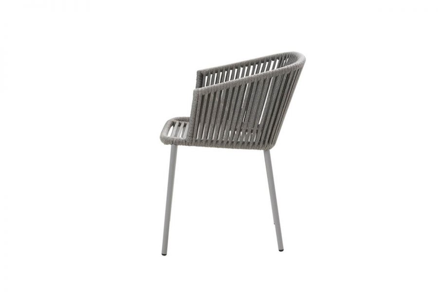 Moments eleganckie krzesło ogrodowe szare bez poduszki oplot lina PP SoftRope bok krzesła podłokietnik Cane-line luksusowe meble ogrodowe