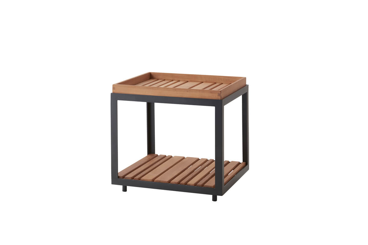 Level mały kwadratowy stolik kawowy ogrodowy 48 cm szare aluminium drewno teakowe luksusowe meble ogrodowe Cane-line