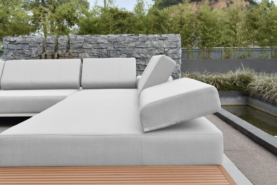 Positano nowoczesny narożnik ogrodowy z aluminium z regulowanymi oparciami Twoja Siesta luksusowe meble ogrodowe