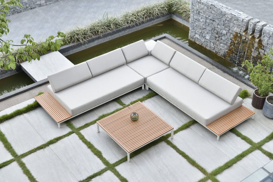 Positano nowoczesny narożnik ogrodowy z aluminium z regulowanymi oparciami Twoja Siesta luksusowe meble ogrodowe