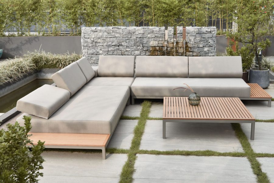 Sorrento nowoczesny narożnik ogrodowy z aluminium z regulowanymi oparciami Twoja Siesta luksusowe meble ogrodowe