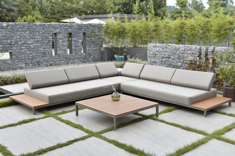 Sorrento nowoczesny narożnik ogrodowy z aluminium z regulowanymi oparciami Twoja Siesta luksusowe meble ogrodowe