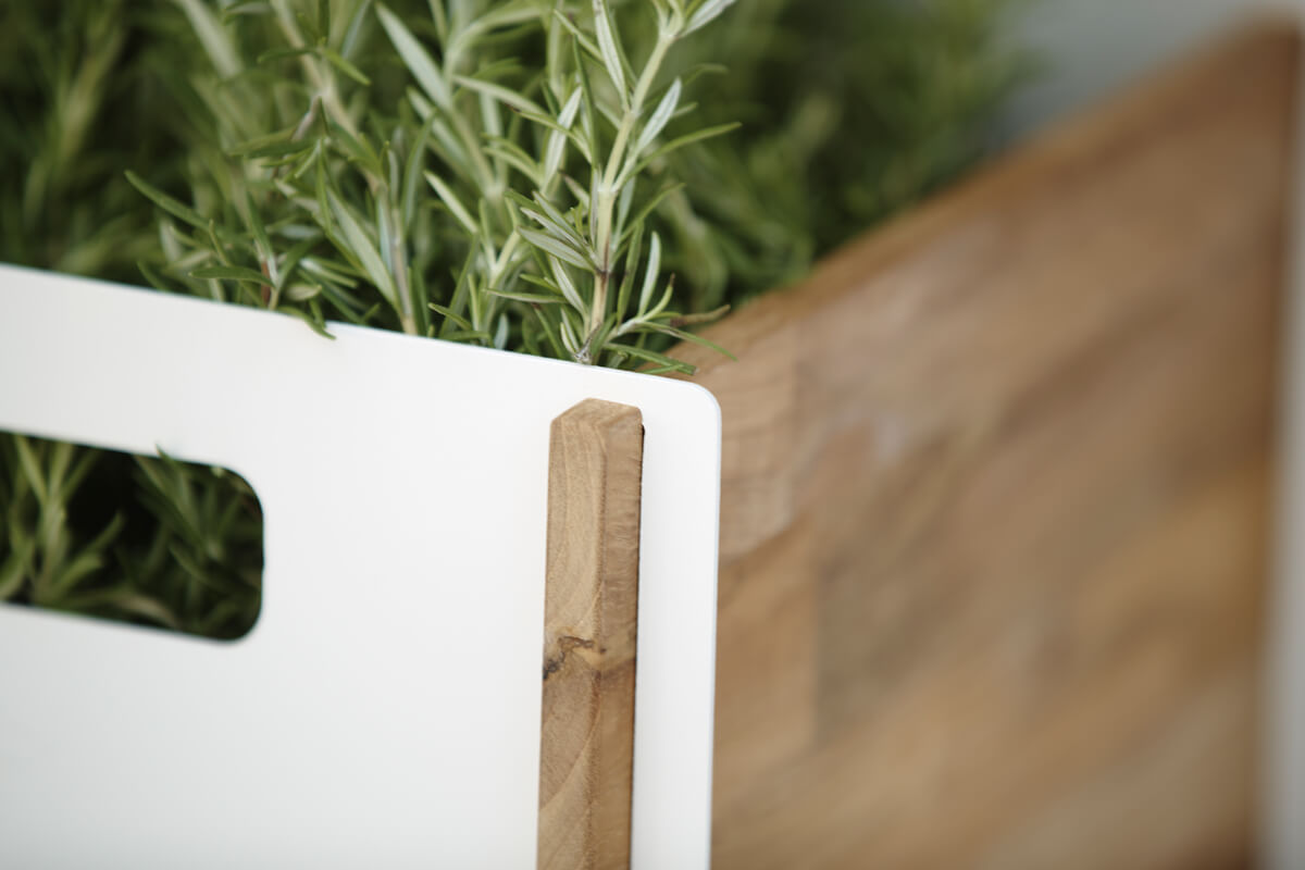 Box designerska skrzynka do przechowywania białe aluminium drewno teakowe