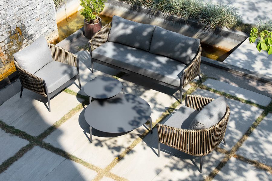 Groppo ogrodowy komplet wypoczynkowy z sofą 2 osobową technorattan aluminium Twoja Siesta luksusowe meble ogrodowe