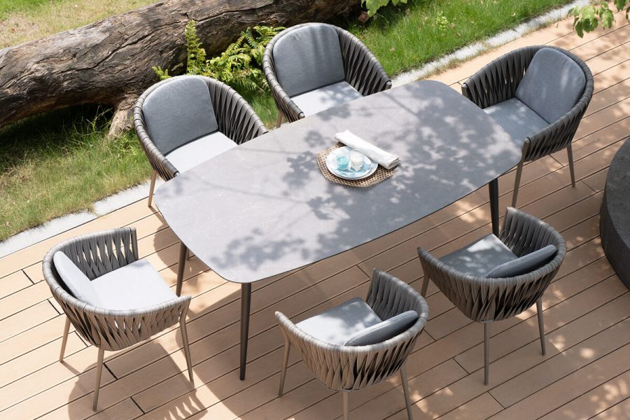 Manarola zestaw stołowy ogrodowy dla 6 osób krzesła ogrodowe aluminiowe technorattan Twoja Siesta luksusowe meble ogrodowe