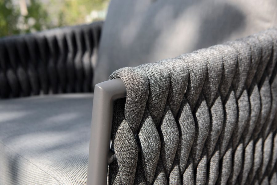 Veranzza nowoczesny zestaw wypoczynkowy ogrodowy oplot gruba lina polipropylenowa ciemnoszara Twoja Siesta luksusowe aluminiowe meble ogrodowe