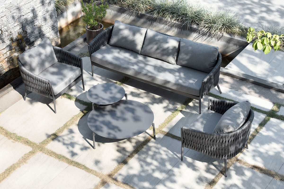 Veranzza nowoczesny zestaw wypoczynkowy ogrodowy sofa ogrodowa potrójna fotele ogrodow stoliki kawowe Twoja Siesta aluminiowe meble ogrodowe