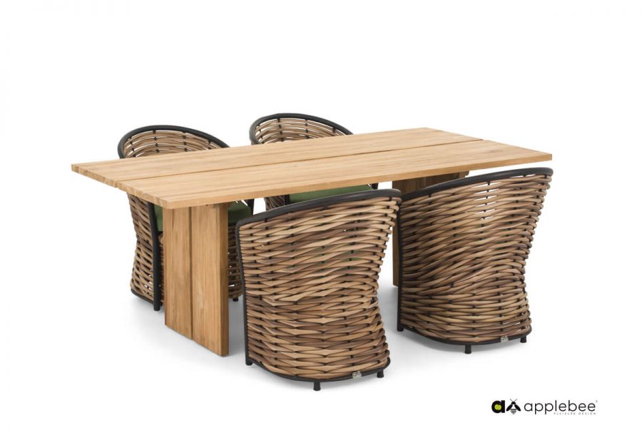 Cocoon ekskluzywny zestaw obiadowy z technorattanu stół i 4 krzesła ogrodowe | Apple Bee