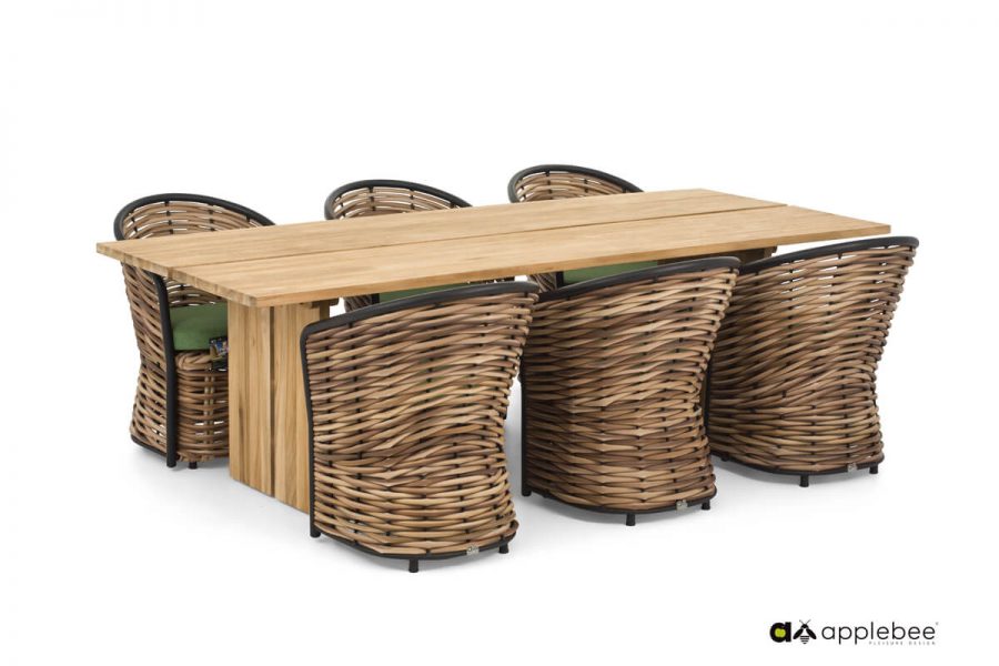 Cocoon ekskluzywny zestaw obiadowy z technorattanu stół i 6 krzeseł ogrodowych | Apple Bee