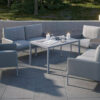 Arona 2 zestaw mebli ogrodowych z wysokim stolikiem meble modułowe aluminiowe sofa fotele ogrodowe kolor szary Zumm Twoja Siesta nowoczesne meble ogrodowe