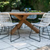 Bordeaux okrągły teakowy stół ogrodowy stół drewniany teak krzesła ogrodowe rattan Vimine