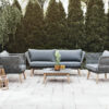 Corfu 3 elegancki zestaw wypoczynkowy do ogrodu sofa fotele kwadratowy stolik SUNS Zumm luksusowe meble ogrodowe