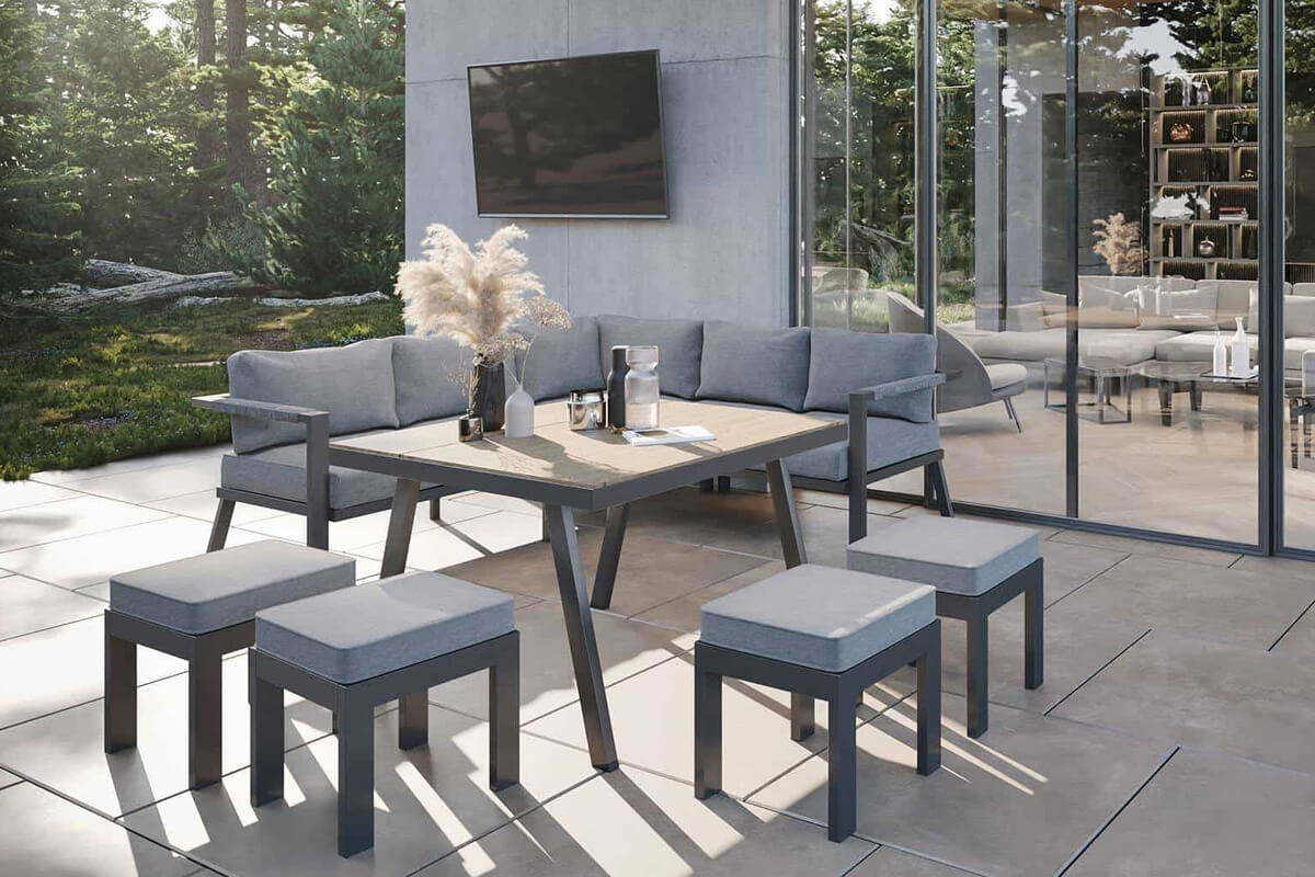 Grado 2 narożnik ogrodowy z wysokim stołem antracytowe aluminium Zumm eleganckie meble ogrodowe aluminium