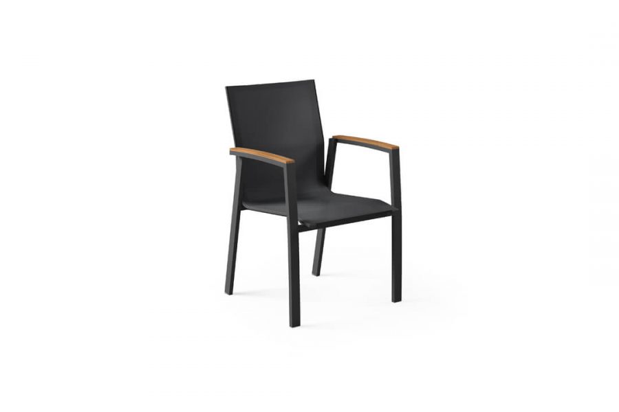 Leon nowoczesne krzesło ogrodowe aluminium podłokietniki teak antracytowe siatka Zumm