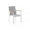 Leon nowoczesne krzesło ogrodowe aluminium podłokietniki teak białe siatka Zumm