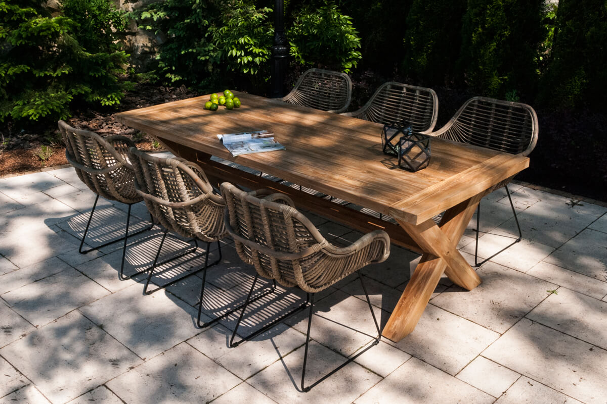 Lyon prostokątny stół ogrodowy drewniany na krzyżowej nodze teakowy Vimine