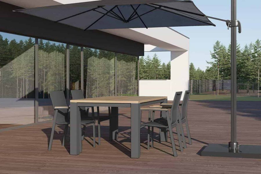 Madrit Leon nowoczesny zestaw stołowy do ogrodu 4-6 osób szare aluminium stół ogrodowy 4 krzesła Zumm