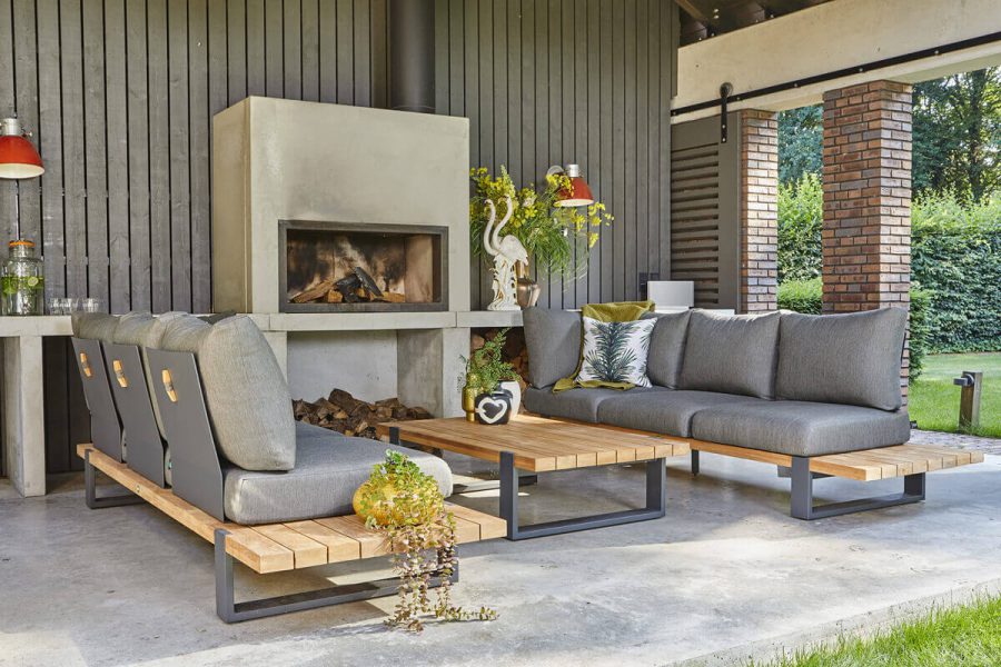 Nardo 3 ogrodowy zestaw wypoczynkowy drewno teakowe aluminium sofy ogrodowe antracytowe szare poduszki sunproof Suns