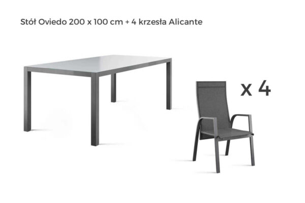 Oviedo zestaw ogrodowy stołowy 4-6 osób stół ogrodowy 4 krzesła ogrodowe kolor antracyt Zumm