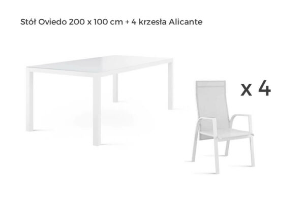 Oviedo zestaw ogrodowy stołowy 4-6 osób stół ogrodowy 4 krzesła ogrodowe kolor biały Zumm