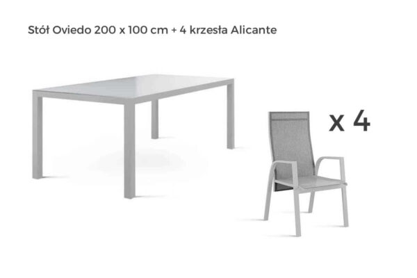 Oviedo zestaw ogrodowy stołowy 4-6 osób stół ogrodowy 4 krzesła ogrodowe kolor szary Zumm