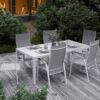 Oviedo zestaw ogrodowy stołowy 4-6 osób stół ogrodowy 6 krzeseł ogrodowych kolor biały drewno teak Zumm