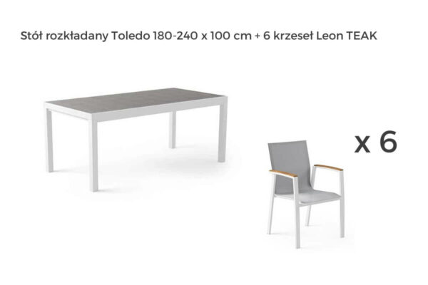 Toledo Leon zestaw ogrodowy stołowy 4-8 osób stół ogrodowy aluminium Toledo 6 krzeseł ogrodowych Leon teak Zumm
