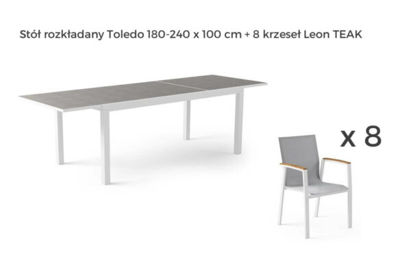 Toledo Leon zestaw ogrodowy stołowy 4-8 osób stół ogrodowy aluminium Toledo 8 krzeseł ogrodowych Leon teak Zumm